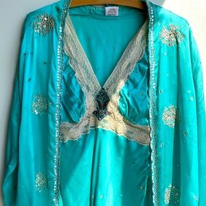 Sage vintage, fine silk, lace, sequined, blouse and jacket ensemble - 2 piece